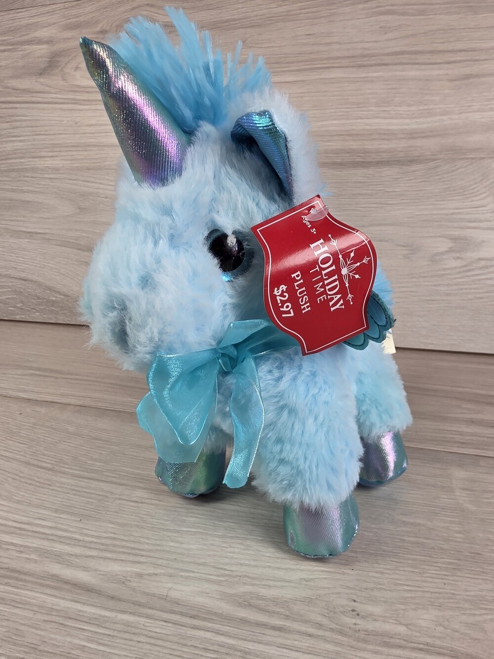 Holiday Time Plush Unicorn Light Blue Iridescent Wings Unicorn SU53